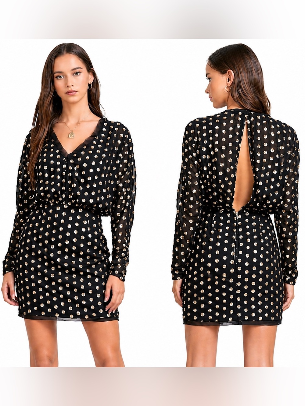 Finders • NWT Black Dress with Gold Sequin Dots